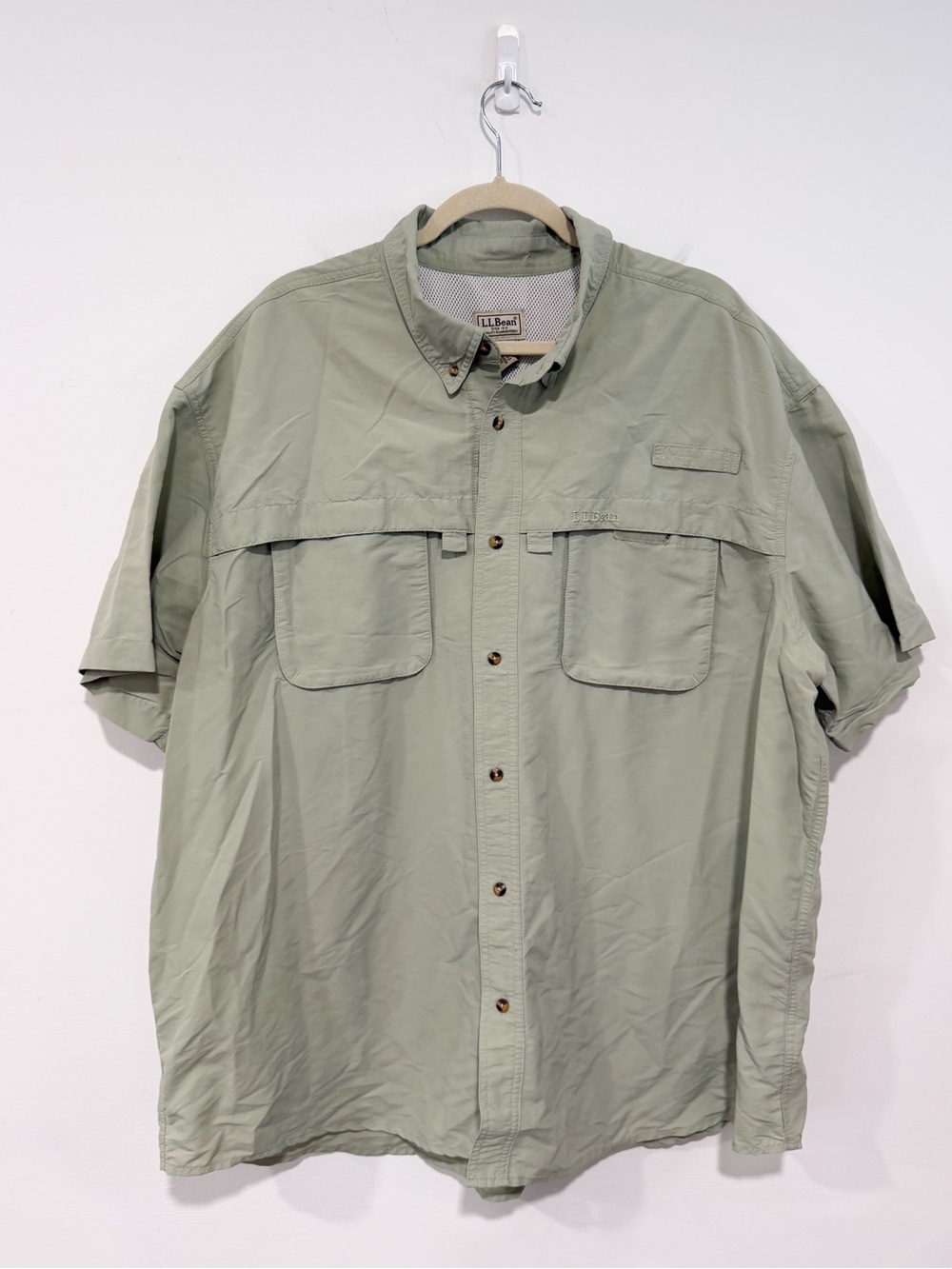 L.L. Bean Tropicwear Short Sleeve Button-Up Shirt Sage Green Hiking Outdoor XXL